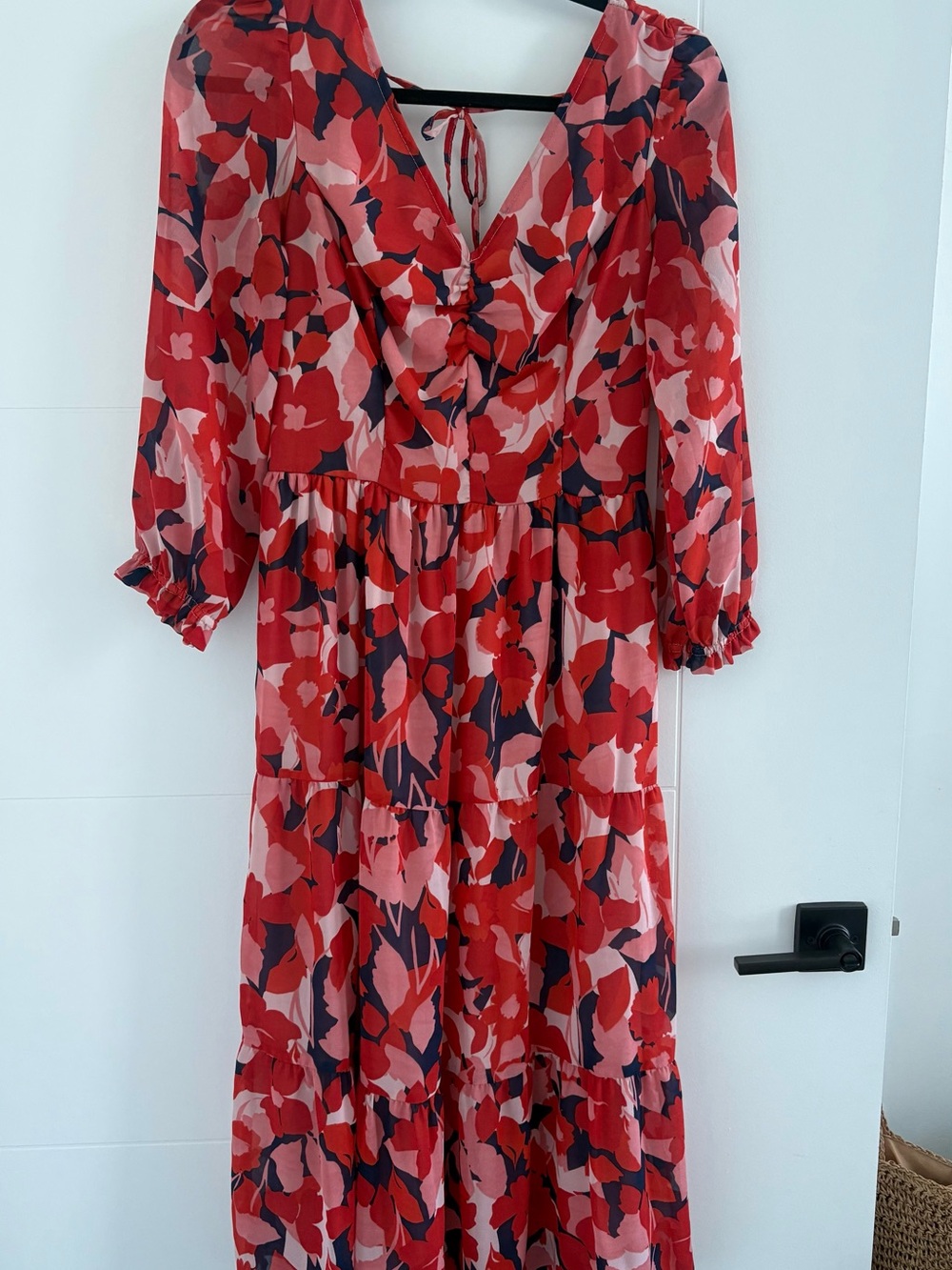 Sincerely Jules Red & Pink Floral Maxi Dress with Tie Back